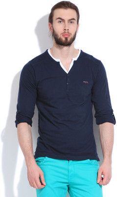 

Mufti Solid Men's Henley Dark Blue T-Shirt, 05-navy