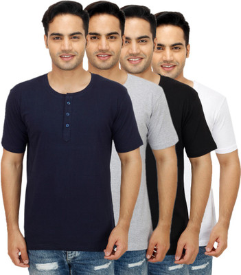 

Sanvi Traders Solid Men Henley Multicolor T-Shirt(Pack of 4