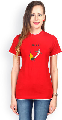 

Campus Sutra Printed Women' Round Neck Red T-Shirt