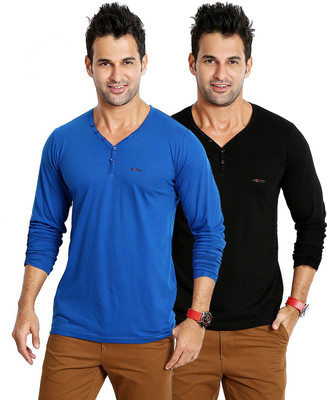 

Rodid Solid Men's V-neck Blue, Black T-Shirt(Pack of 2), Black;royal blue