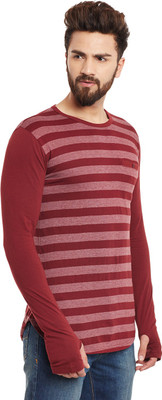 HYPERNATION Striped Men Round Neck Maroon T-Shirt
