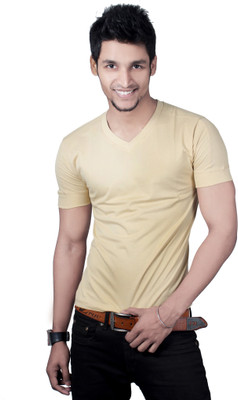 

Spur Solid Men' V-neck Beige T-Shirt