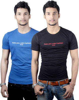 

Spur Printed Men's Round Neck Multicolor T-Shirt(Pack of 2, Black;royal blue