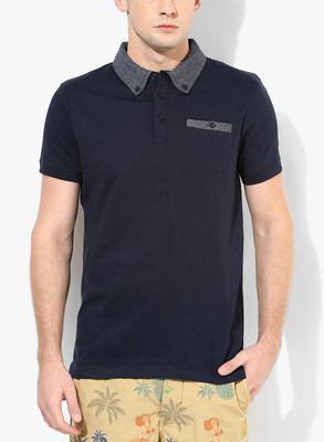 Jack & Jones Solid Men's Polo Neck Dark Blue T-Shirt, Navy blazer
