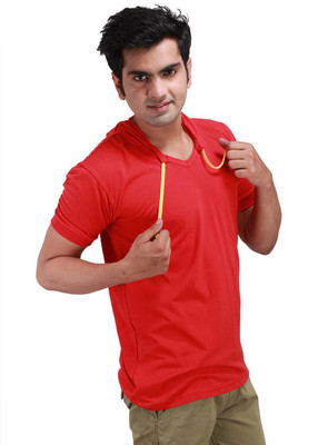 

Inkovy Solid Men's Hooded Red T-Shirt