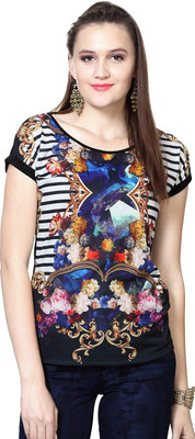 

SF Jeans by Pantaloons Printed Women's Round Neck Black T-Shirt