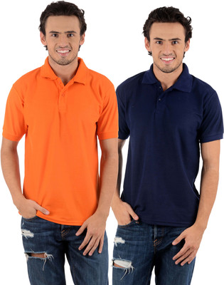 

Blaze Solid Men' Polo Neck Multicolor T-Shirt(Pack of 2, Dark blue;orange