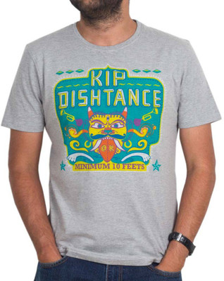 

Chumbak Printed Men's Round Neck Grey T-Shirt, Grey melange