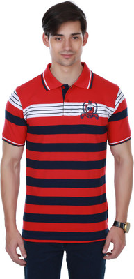 

Cotton County Premium Striped Men's Flap Collar Neck Red T-Shirt