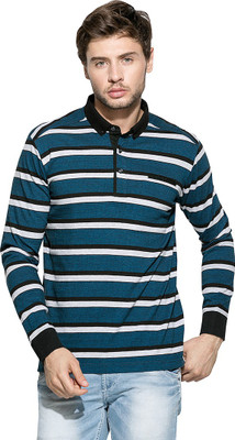 

Mufti Striped Men's Polo Neck Multicolor T-Shirt, Blue