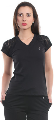 Ultra Fit Solid Women's V-neck Black T-Shirt