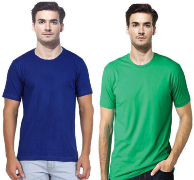 

Gallop Solid Men's Round Neck Green, Dark Blue T-Shirt(Pack of 2, Green;royal blue