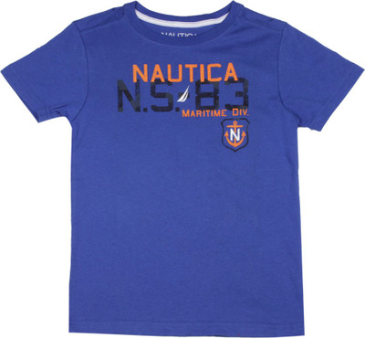 

Nautica Boys Printed Cotton T Shirt(Blue, Pack of 1
