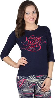 

SayItLoud Graphic Print Women's Round Neck Dark Blue T-Shirt