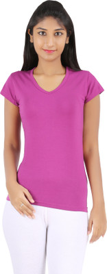 

Rham Gold Solid Women' V-neck Purple T-Shirt