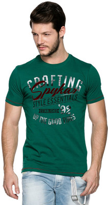 

Spykar Printed Men's Round Neck Green T-Shirt