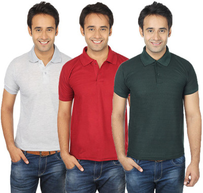 

Quetzal Solid Men's Polo Neck Multicolor T-Shirt(Pack of 3, Green;grey;maroon