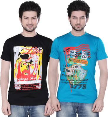 

Zebu Printed Men's Round Neck Multicolor T-Shirt(Pack of 2)