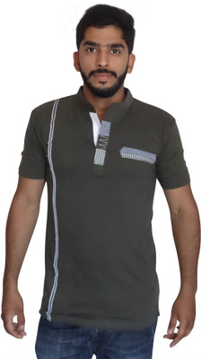 

Uniqe Solid Men's Henley Green T-Shirt