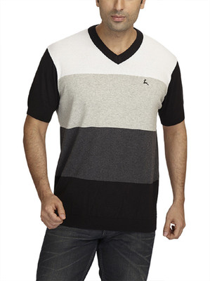

Parx Striped Men's V-neck Grey T-Shirt