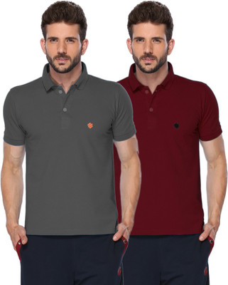 ONN Solid Men Polo Neck Maroon, Black T-Shirt(Pack of 2)