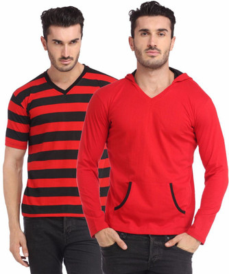 

Leana Striped Men's Henley Multicolor T-Shirt(Pack of 2