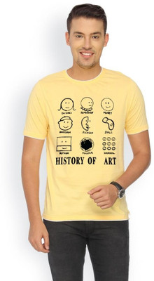 

Campus Sutra Printed Men Round Neck Yellow T-Shirt