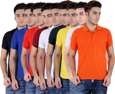 

Sanvi Traders Solid Men Polo Neck Multicolor T-Shirt(Pack of 9