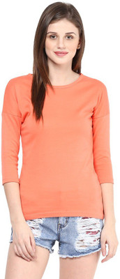 

Hypernation Solid Women' Round Neck Orange T-Shirt