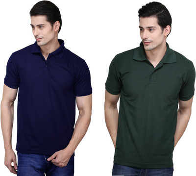 

Ilbies Solid Men' Polo Neck Multicolor T-Shirt(Pack of 2, Dark blue - dark green