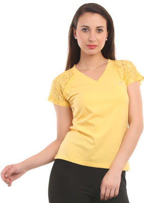 

Ultra Fit Solid Women's V-neck Yellow T-Shirt