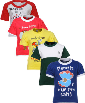 

Gkidz Boys Printed Cotton T Shirt(Multicolor, Pack of 5, Red