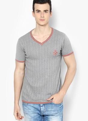 

Jack & Jones Striped Men's V-neck Grey T-Shirt, Grey melange