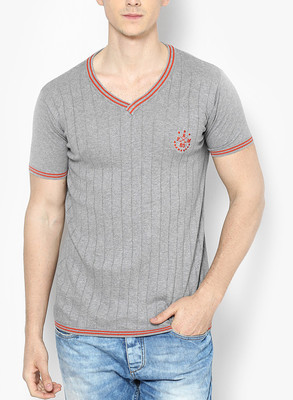 

Jack & Jones Striped Men' V-neck Grey T-Shirt, Grey melange