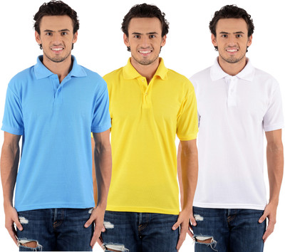 

Blaze Solid Men's Polo Neck Multicolor T-Shirt(Pack of 3, Sky blue;white;yellow