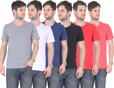 

E'Hiose Solid Men's Round Neck Multicolor T-Shirt(Pack of 6, Black;blue;gajri;grey;red;white
