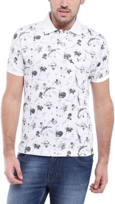 Parx Printed Men's Polo Neck Grey T-Shirt