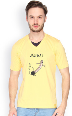 

Campus Sutra Solid Men V-neck Yellow T-Shirt