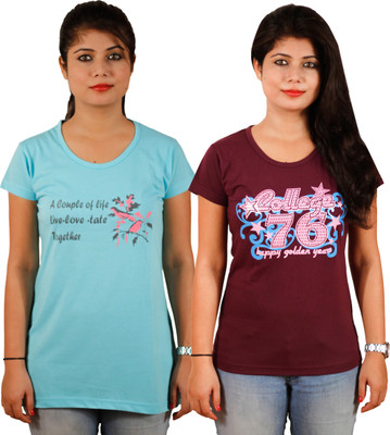 

Tryd Printed Women' Round Neck Multicolor T-Shirt(Pack of 2