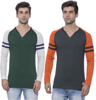 Alan Jones Solid Men V-neck Multicolor T-Shirt(Pack of 2)