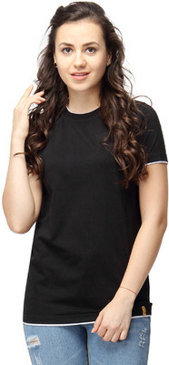 

Campus Sutra Casual Short Sleeve Solid Women's Black Top
