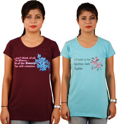 

Tryd Printed Women's Round Neck Multicolor T-Shirt(Pack of 2)