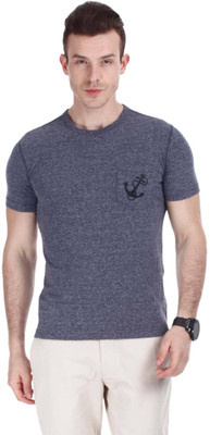 

Zobello Self Design Men's Round Neck Blue T-Shirt, Jaspe blue light house print