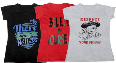 

IndiWeaves Girls Printed, Solid T Shirt(Multicolor, Black & red & white