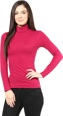 

Hypernation Solid Women's Turtle Neck Red T-Shirt