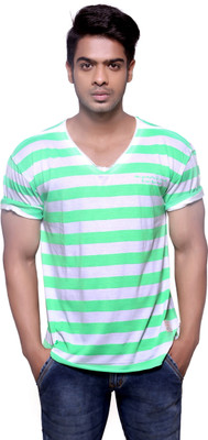 

Masculino Latino Striped Men's V-neck Reversible Green T-Shirt