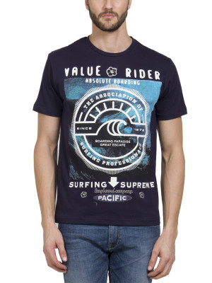 HotTribes Graphic Print Men' Round Neck Dark Blue T-Shirt, Navy