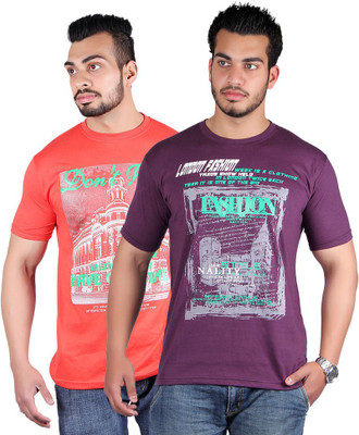 

Shineway Graphic Print Men's Round Neck Multicolor T-Shirt(Pack of 2, Carrot;voilet