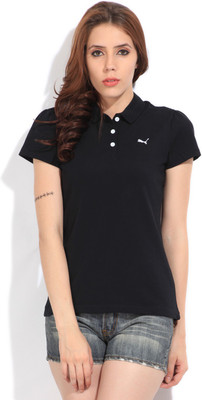 

Puma Solid Women's Polo Neck Black T-Shirt