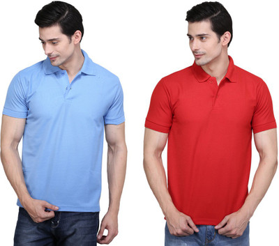 

Ilbies Solid Men' Polo Neck Multicolor T-Shirt(Pack of 2, Light blue - red